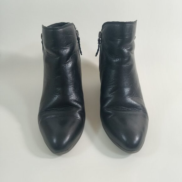 Frye Women's Judith Black Leather Ankle Booties Side Zippers Block Heel Size 8.5 - Picture 5 of 16